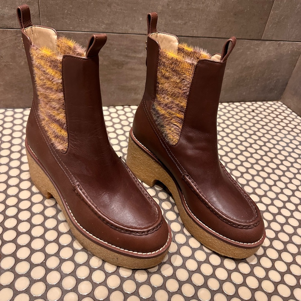 Coach Brown Leather Platform Ankle Boots
